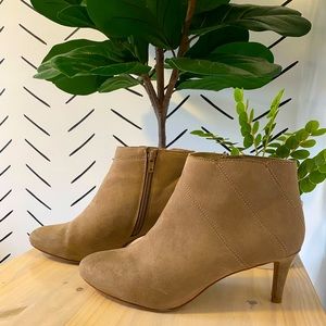 Taupe Suede Zip Up Heeled Ankle Bootie